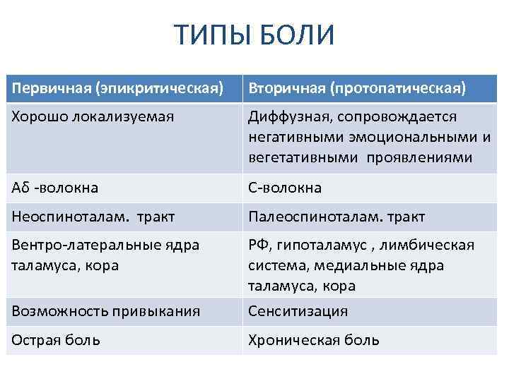 Схему структурной организации восприятия первичной локализованной боли эпикритической