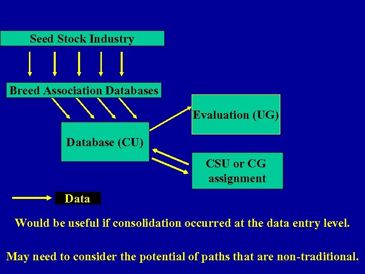 Seed Stock Industry Breed Association Databases Evaluation (UG) Database (CU) CSU or CG assignment