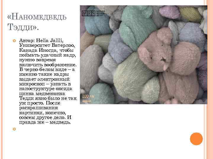  «НАНОМЕДВЕДЬ ТЭДДИ» . Автор: Helia Jalili, Университет Ватерлоо, Канада Иногда, чтобы поймать удачный