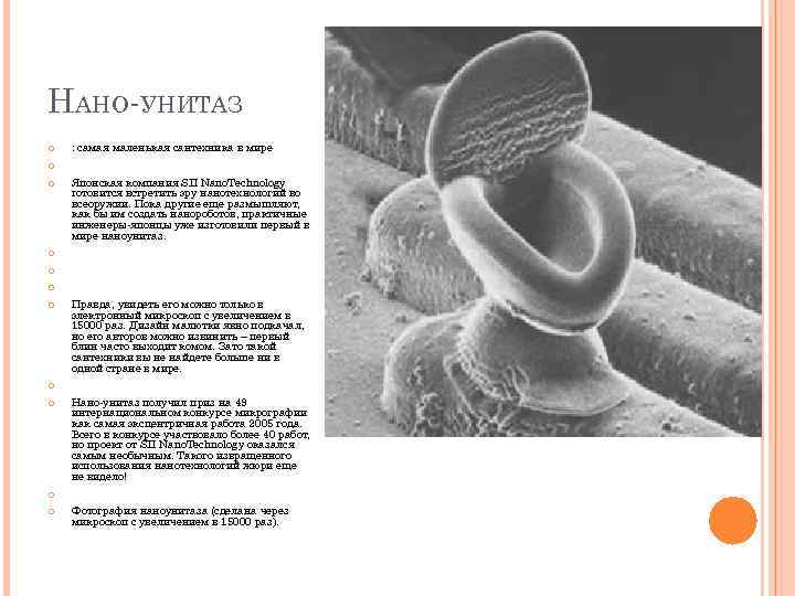 НАНО-УНИТАЗ : самая маленькая сантехника в мире Японская компания SII Nano. Technology готовится встретить