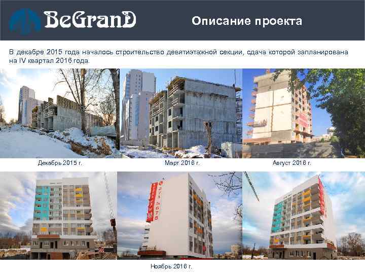 Описание проекта В декабре 2015 года началось строительство девятиэтажной секции, сдача которой запланирована на