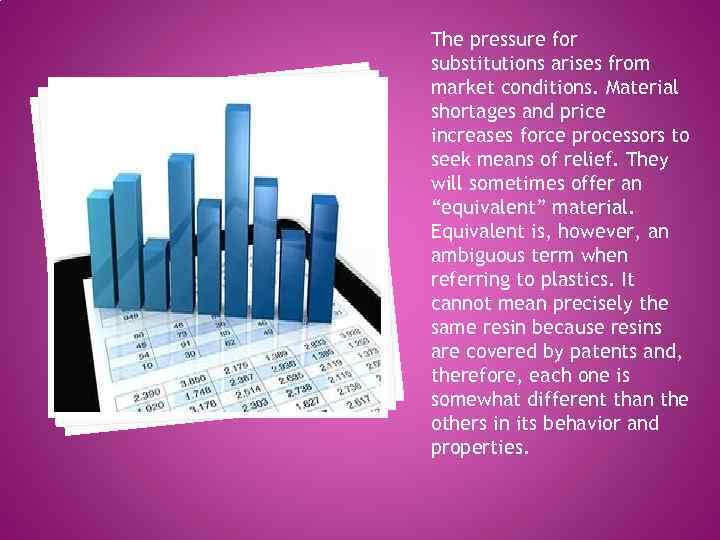 The pressure for substitutions arises from market conditions. Material shortages and price increases force