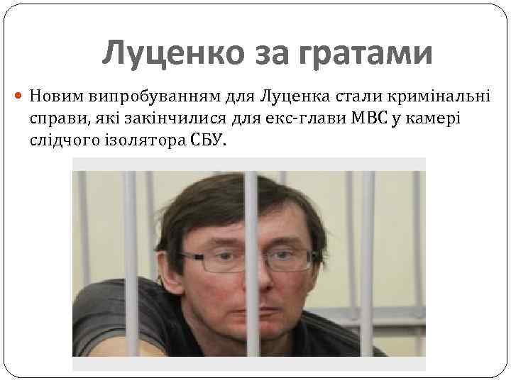 Луценко за гратами Новим випробуванням для Луценка стали кримінальні справи, які закінчилися для екс-глави