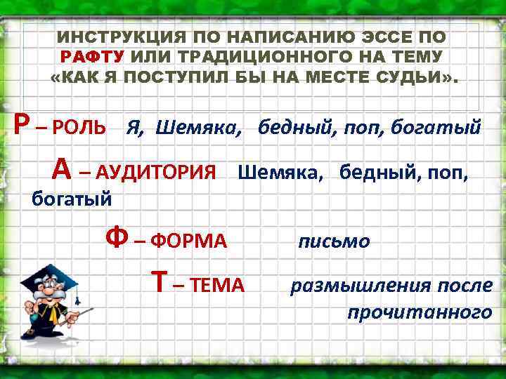 ИНСТРУКЦИЯ ПО НАПИСАНИЮ ЭССЕ ПО РАФТУ ИЛИ ТРАДИЦИОННОГО НА ТЕМУ «КАК Я ПОСТУПИЛ БЫ