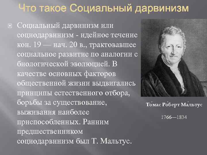  Социальный дарвинизм или социодарвинизм - идейное течение кон. 19 — нач. 20 в.