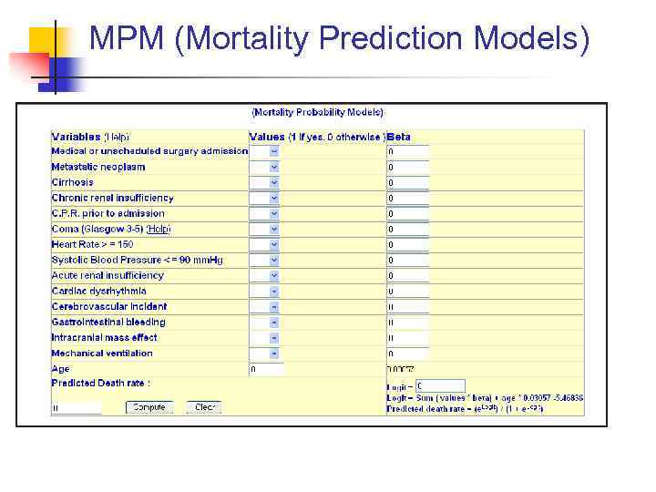 MPM (Mortality Prediction Models) 