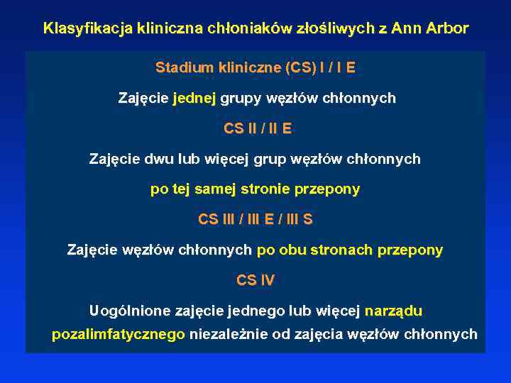 Klasyfikacja kliniczna chłoniaków złośliwych z Ann Arbor Stadium kliniczne (CS) I / I E