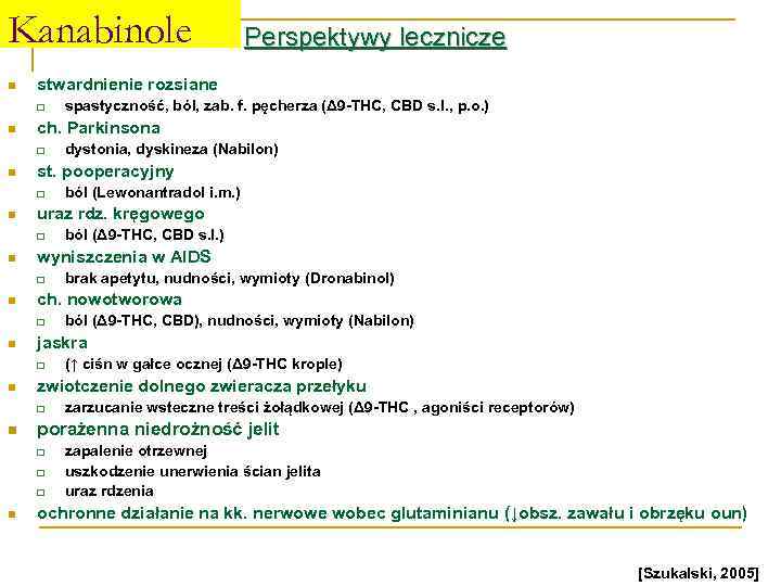 Kanabinole n stwardnienie rozsiane q n zarzucanie wsteczne treści żołądkowej (Δ 9 -THC ,