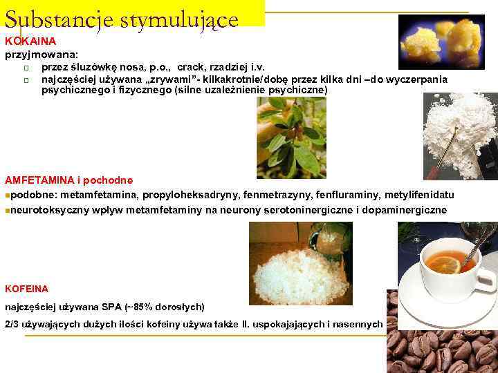 Substancje stymulujące KOKAINA przyjmowana: q q przez śluzówkę nosa, p. o. , crack, rzadziej