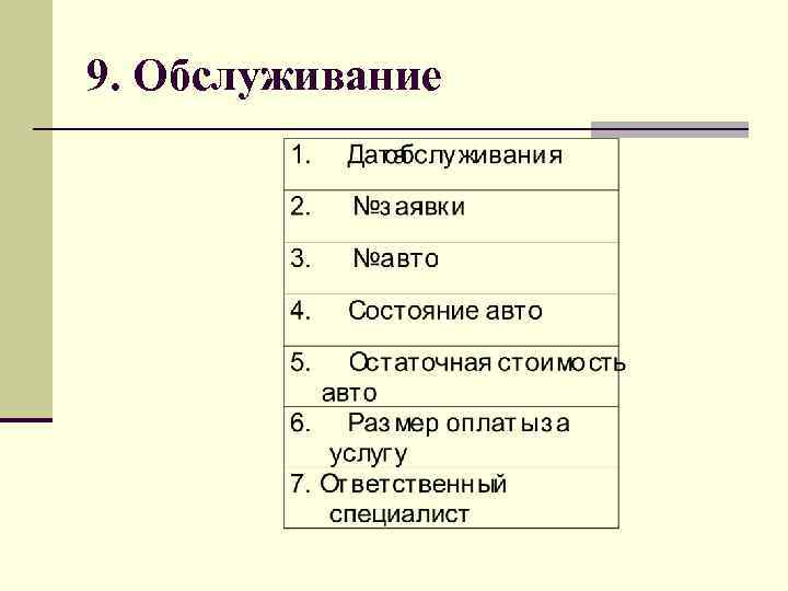 9. Обслуживание 