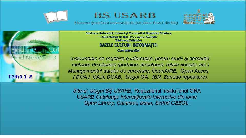 Ministerul Educaţiei, Culturii şi Cercetării al Republicii Moldova Educaţ iei, Universitatea de Stat Alecu