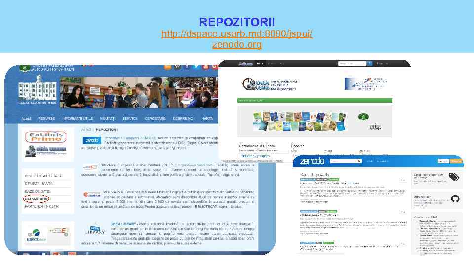 REPOZITORII http: //dspace. usarb. md: 8080/jspui/ zenodo. org 