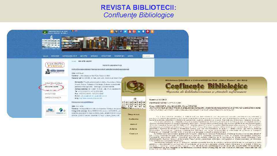 REVISTA BIBLIOTECII: Confluenţe Bibliologice 