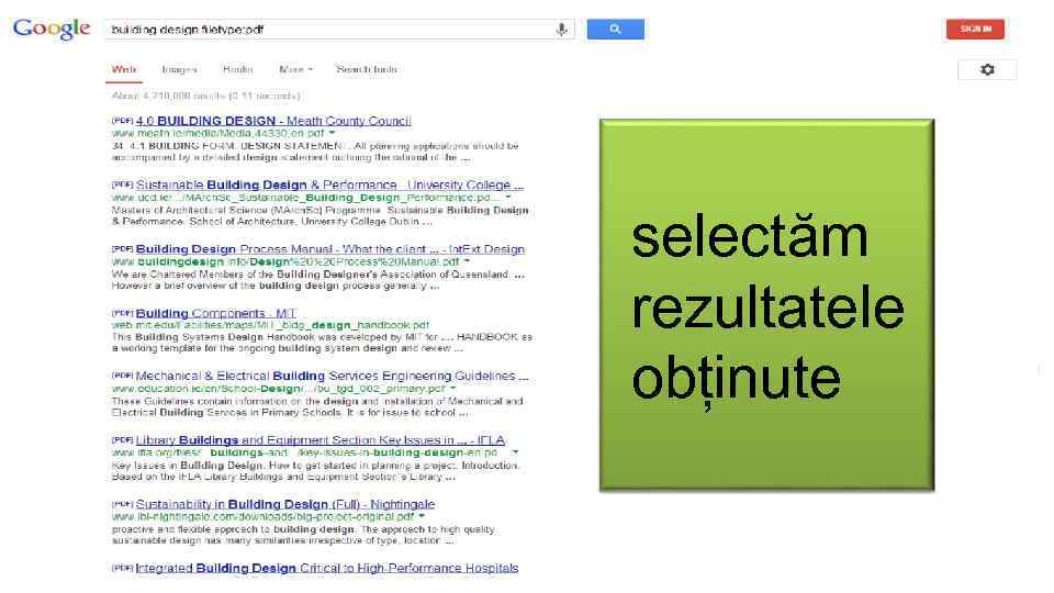 selectăm rezultatele obținute 