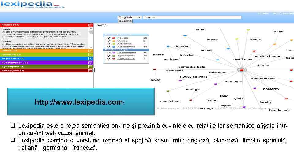 http: //www. lexipedia. com/ q Lexipedia este o rețea semantică on-line și prezintă cuvintele