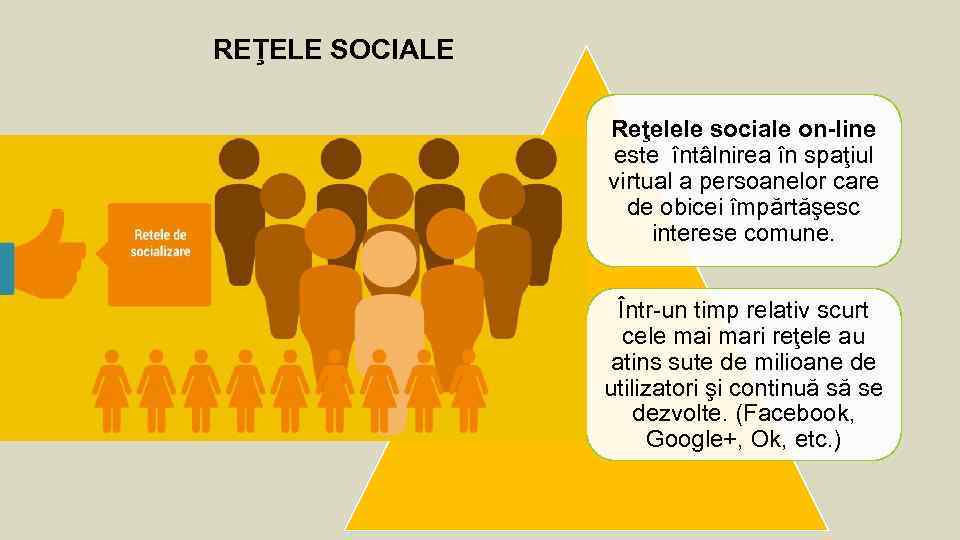 REŢELE SOCIALE Reţelele sociale on-line este întâlnirea în spaţiul virtual a persoanelor care de