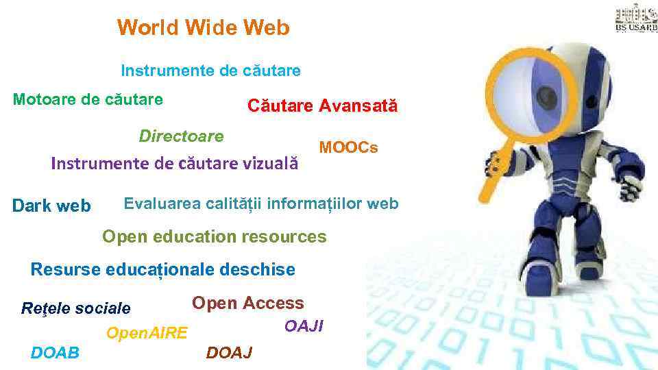 World Wide Web Instrumente de căutare Motoare de căutare Căutare Avansată Directoare Instrumente de