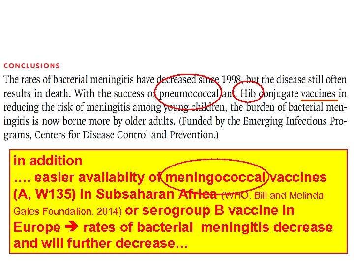 in addition …. easier availabilty of meningococcal vaccines (A, W 135) in Subsaharan Africa