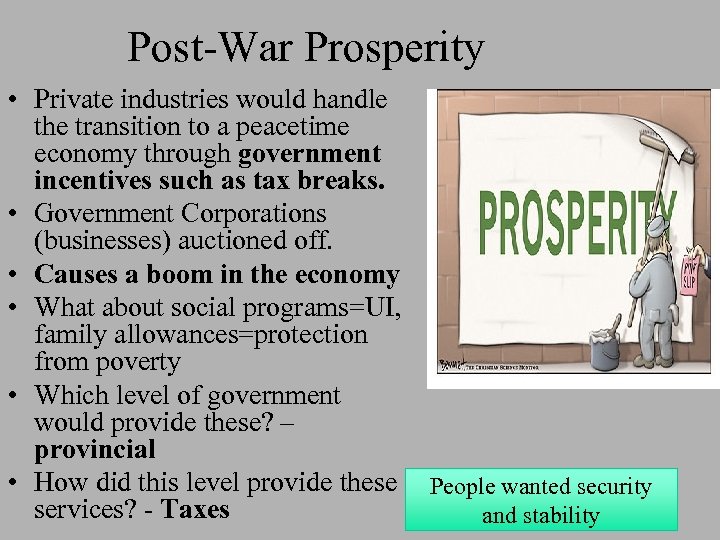 Post-War Prosperity • Private industries would handle the transition to a peacetime economy through