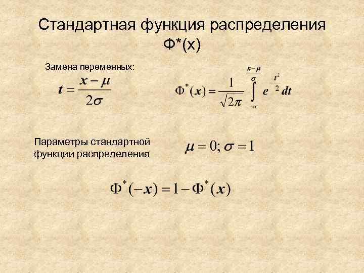 Стандартная функция распределения Ф*(х) Замена переменных: Параметры стандартной функции распределения 