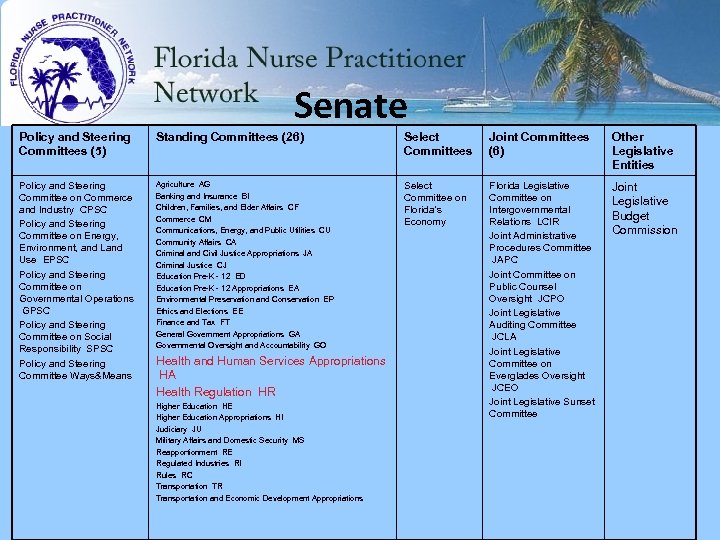 Senate Policy and Steering Committees (5) Standing Committees (26) Select Committees Joint Committees (6)