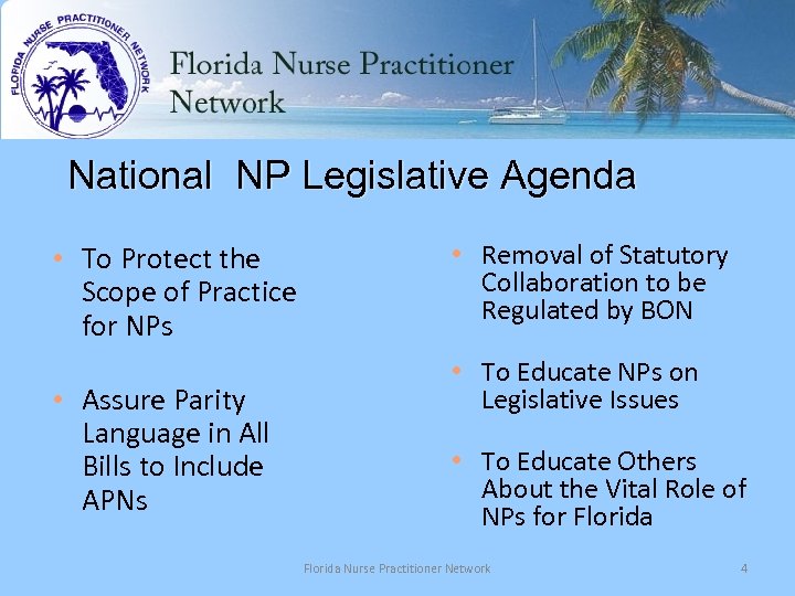 National NP Legislative Agenda • To Protect the Scope of Practice for NPs •