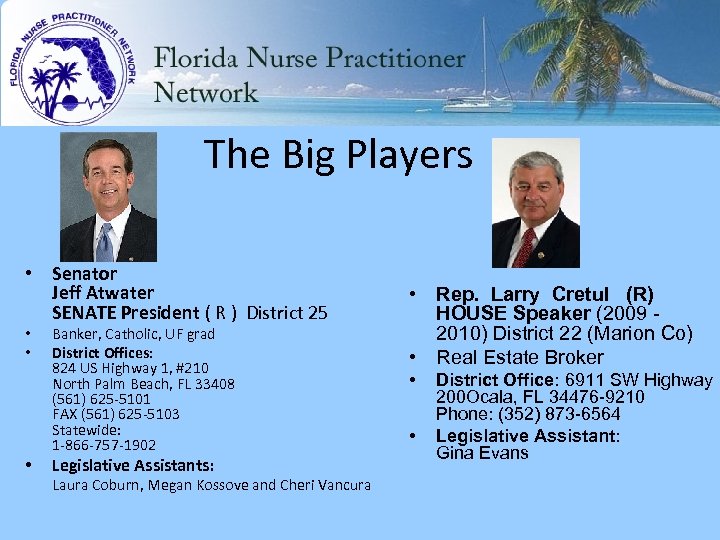 The Big Players • Senator Jeff Atwater SENATE President ( R ) District 25