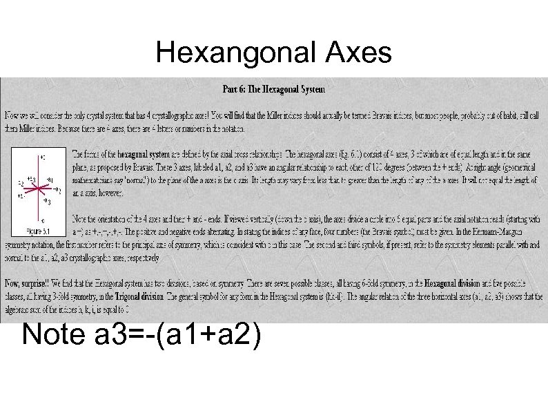 Hexangonal Axes Note a 3=-(a 1+a 2) 