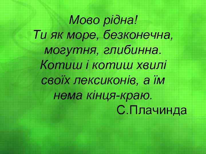 Мово рідна! Ти як море, безконечна, могутня, глибинна. Котиш і котиш хвилі своїх лексиконів,