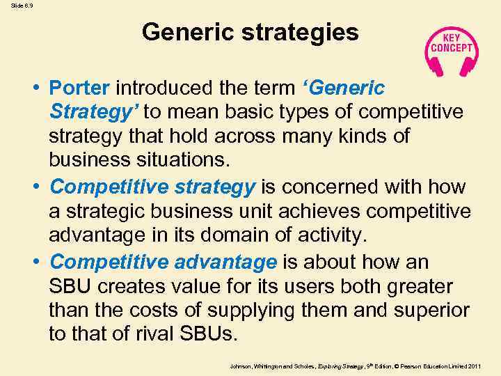 Slide 6. 9 Generic strategies • Porter introduced the term ‘Generic Strategy’ to mean