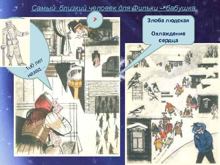 Самый близкий человек для Фильки – бабушка. ? Злоба людская Охлаждение сердца . т