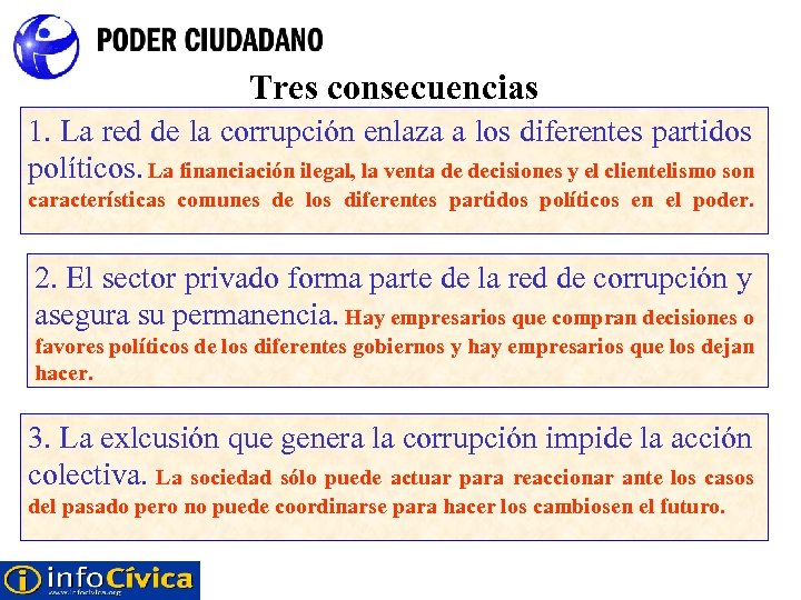Tres consecuencias 1. La red de la corrupción enlaza a los diferentes partidos políticos.