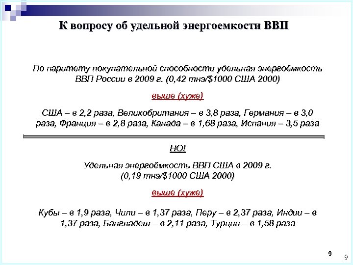 К вопросу об удельной энергоемкости ВВП По паритету покупательной способности удельная энергоёмкость ВВП России