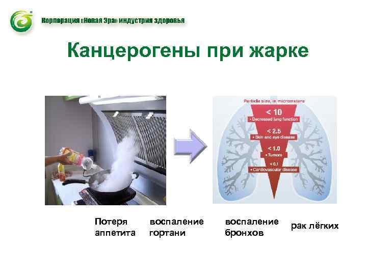 Канцерогены при жарке Потеря аппетита воспаление гортани воспаление бронхов рак лёгких 