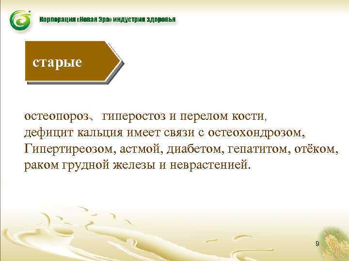 старые остеопороз、гиперостоз и перелом кости， дефицит кальция имеет связи с остеохондрозом, Гипертиреозом, астмой, диабетом,