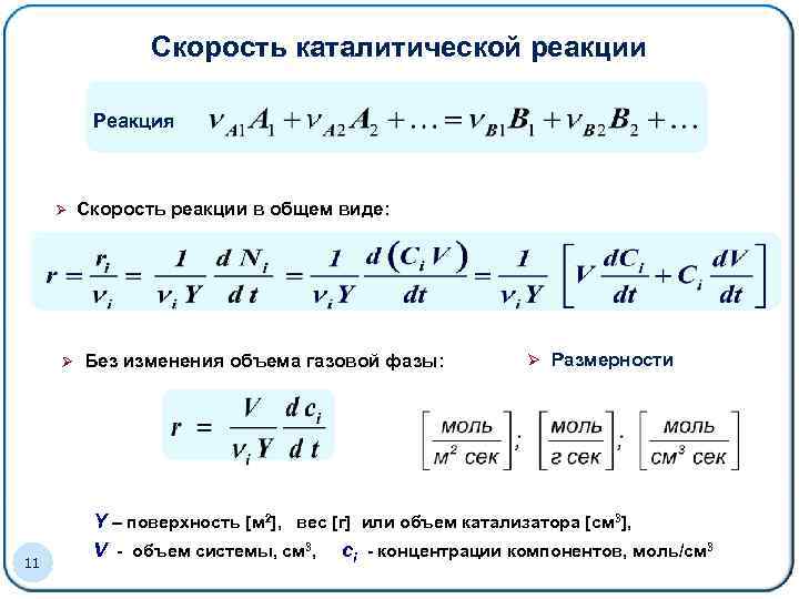 Скорость каталитической реакции Реакция Ø Ø 11 Скорость реакции в общем виде: Без изменения