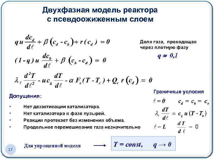 Двухфазная модель реактора с псевдоожиженным слоем Доля газа, проходящая через плотную фазу q 0,