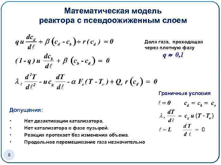 Математическая модель реактора с псевдоожиженным слоем Доля газа, проходящая через плотную фазу q 0,