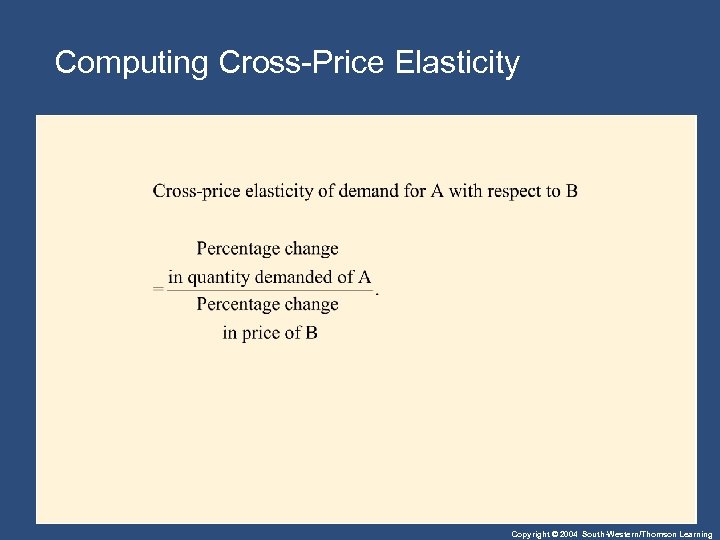 Computing Cross-Price Elasticity Copyright © 2004 South-Western/Thomson Learning 