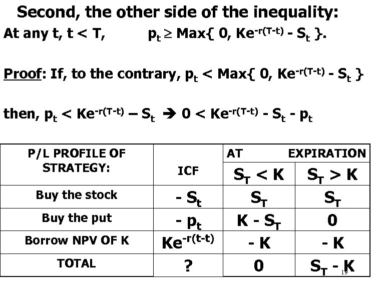 Second, the other side of the inequality: At any t, t < T, pt