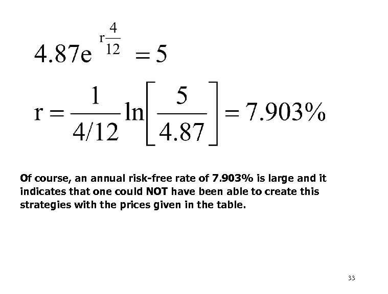 Of course, an annual risk-free rate of 7. 903% is large and it indicates