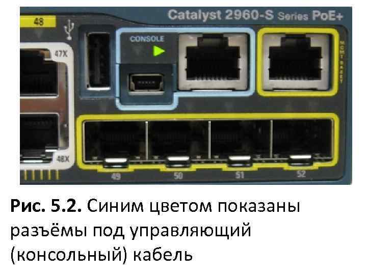 Рис. 5. 2. Синим цветом показаны разъёмы под управляющий (консольный) кабель 
