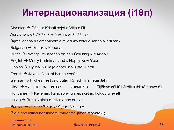 Интернационализация (i 18 n) Albanian Gëzuar Krishtlindjet e Vitin e Ri Arabic ﺍﻟﺠﺪﻳﺪﺓ ﺍﻟﺴﻨﺔ
