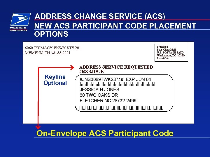ADDRESS CHANGE SERVICE (ACS) NEW ACS PARTICIPANT CODE PLACEMENT OPTIONS 6060 PRIMACY PKWY STE