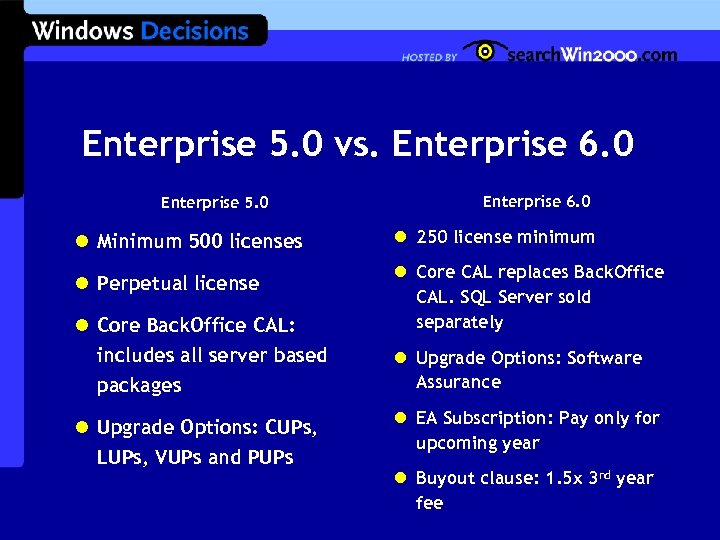 Enterprise 5. 0 vs. Enterprise 6. 0 Enterprise 5. 0 l Minimum 500 licenses