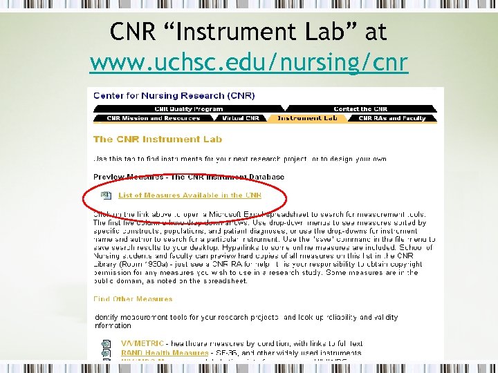 CNR “Instrument Lab” at www. uchsc. edu/nursing/cnr 