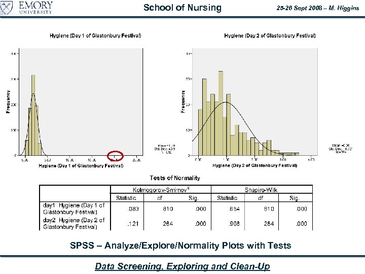 School of Nursing 25 -26 Sept 2008 – M. Higgins SPSS – Analyze/Explore/Normality Plots