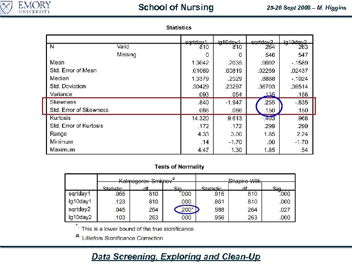 School of Nursing Data Screening, Exploring and Clean-Up 25 -26 Sept 2008 – M.