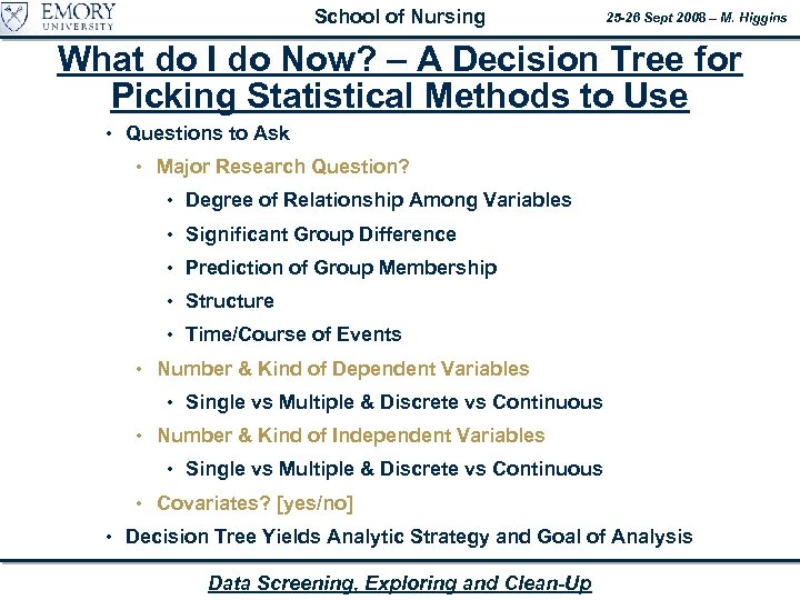 School of Nursing 25 -26 Sept 2008 – M. Higgins What do I do