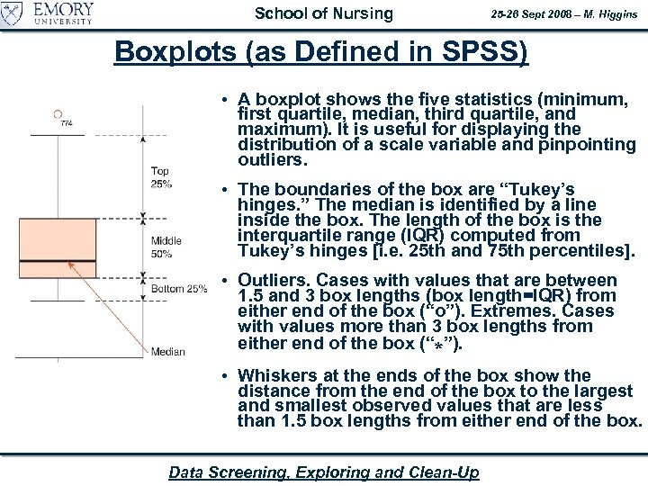 School of Nursing 25 -26 Sept 2008 – M. Higgins Boxplots (as Defined in